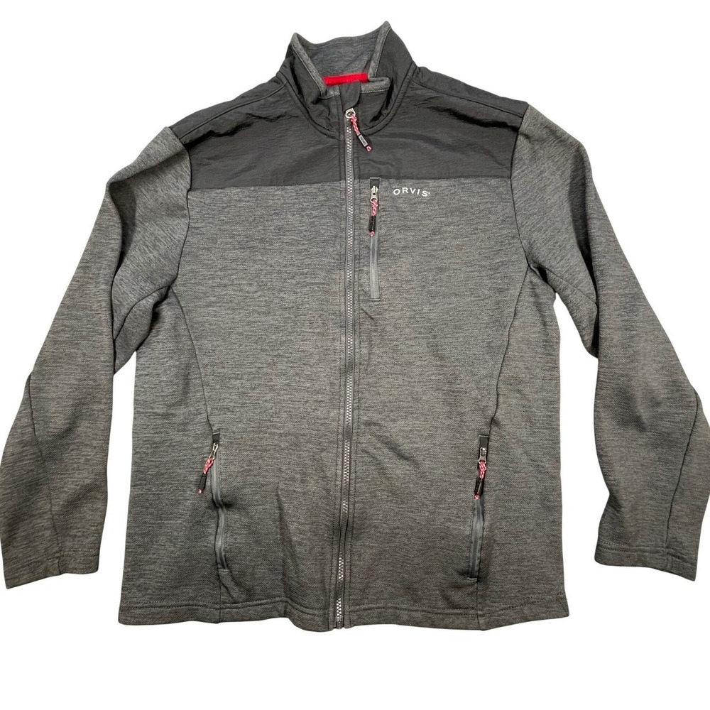 Orvis Grey Mixed Media Full Zip Fleece Jacket Mens Medium